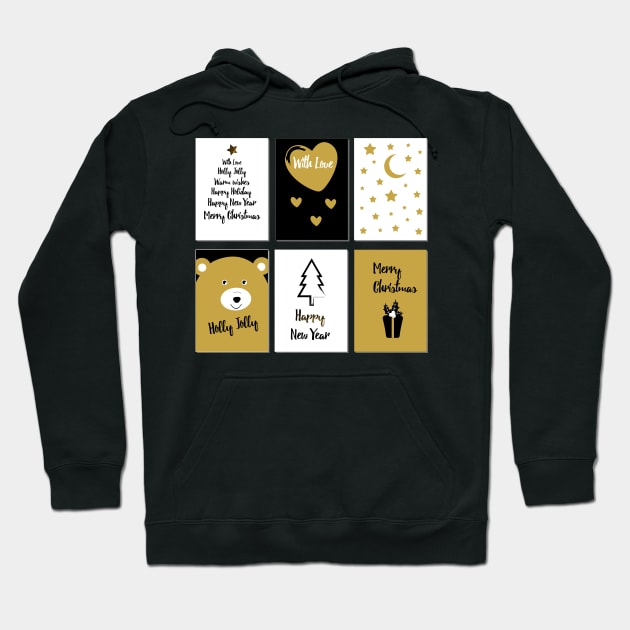 Merry Christmas cards 1 - black, white and gold Hoodie by grafart